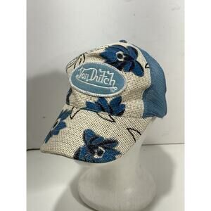 Von Dutch Floral Blue White Trucker Hat Adjustable Snapback Mesh Y2K RARE